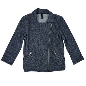 Hamsa Womens Charcoal Gray Marled Knit Asymmetrical Zip Moto Jacket Size Small